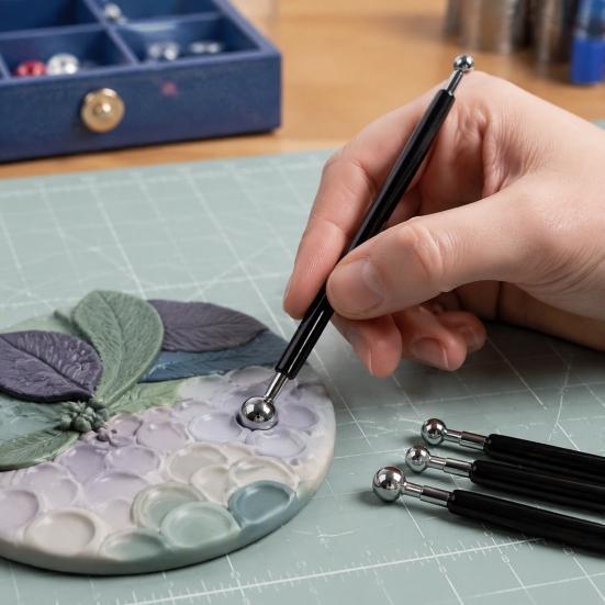 Art Craft Shaping Supplies 4Pcs Polymer Clay Tool Set, Sculpting Stick with Stainless Steel Ball Rods Ball, 4 Size DIY Fondant Pottery Modeling Tools