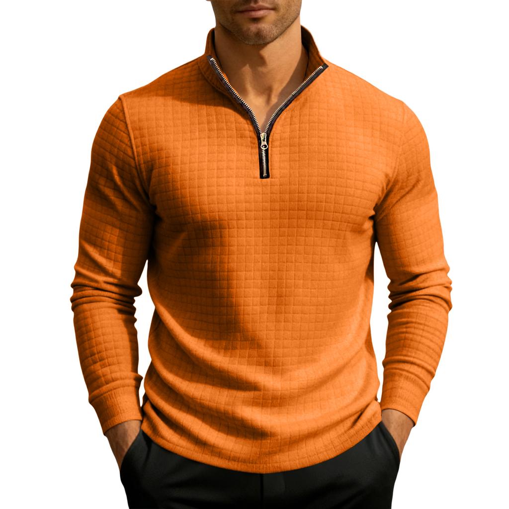 Men's Knit Quarter-Zip Stand Collar Pullover