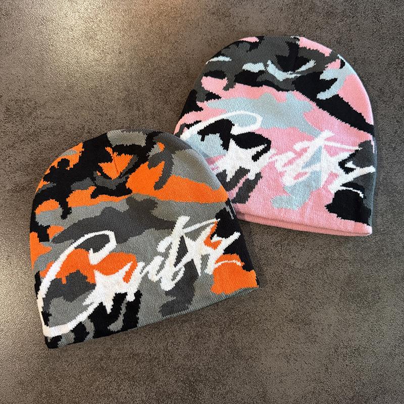 Y2K Print Knitted Hat Autumn And Winter Street  Unisex Warm Personal Versatile  Niche Beanies