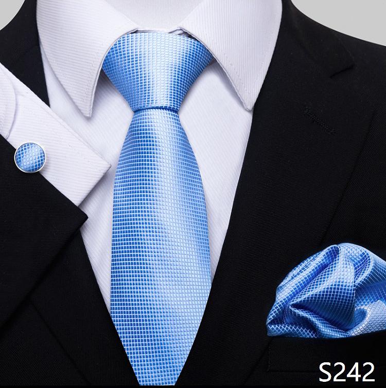 Newest Style Holiday Present Tie Pocket Squares Cufflink Set Necktie Men Dark Blue Wedding Accessories Office Cravat