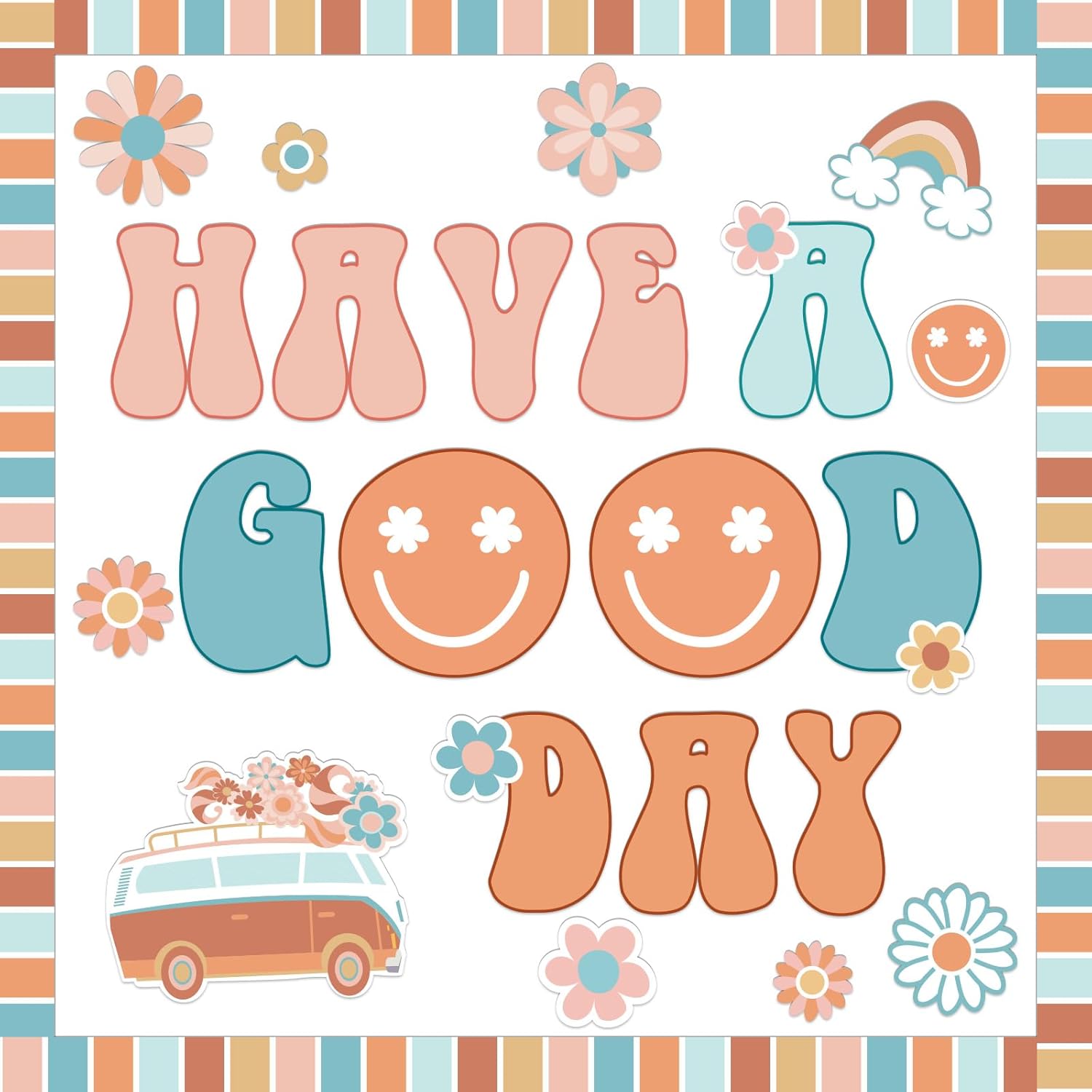 ZOiiWA Groovy Retro Bulletin Board Decoration Groovy Hippie Classroom Decoration Set Boho Ready for A Groovy Year Hippie Bulletin Board Kit School Have a good day