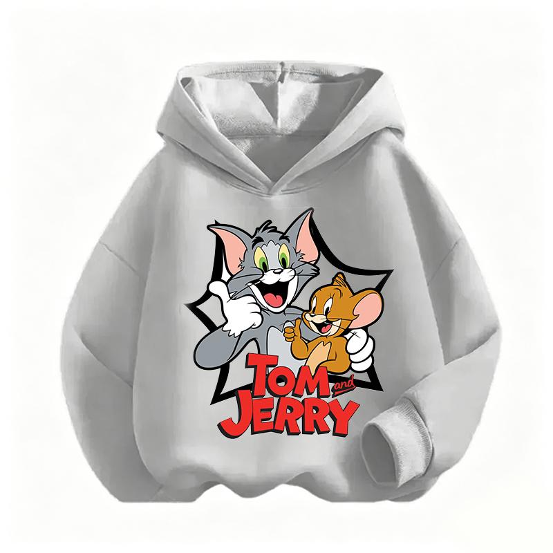 2026 Autumn Boys Girls Hoodies Cartoon Print Children's Tom Jerry Autumn Winter Long Sleeve Sweatshirt Cute Girls Hoodies Pullover