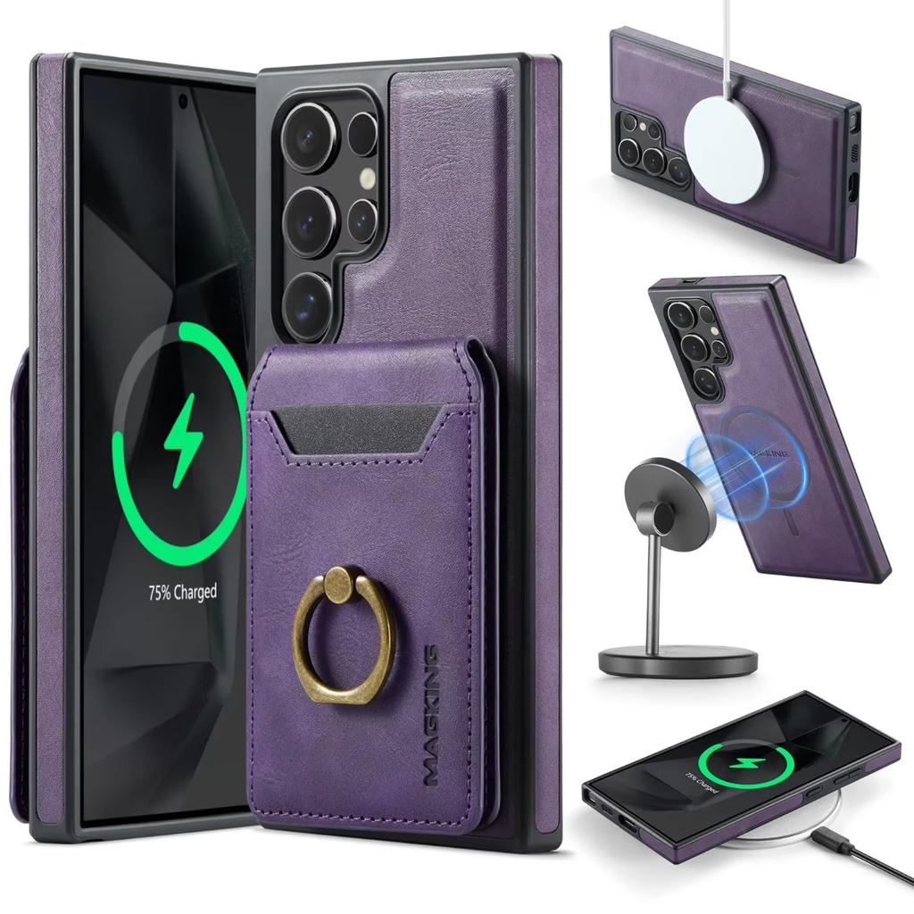 2-in-1 Magnetic Detachable Leather Case for Samsung Galaxy S26 S24 Plus S25 Edge S23 Ultra with Card Holder Ring Phone Wallet