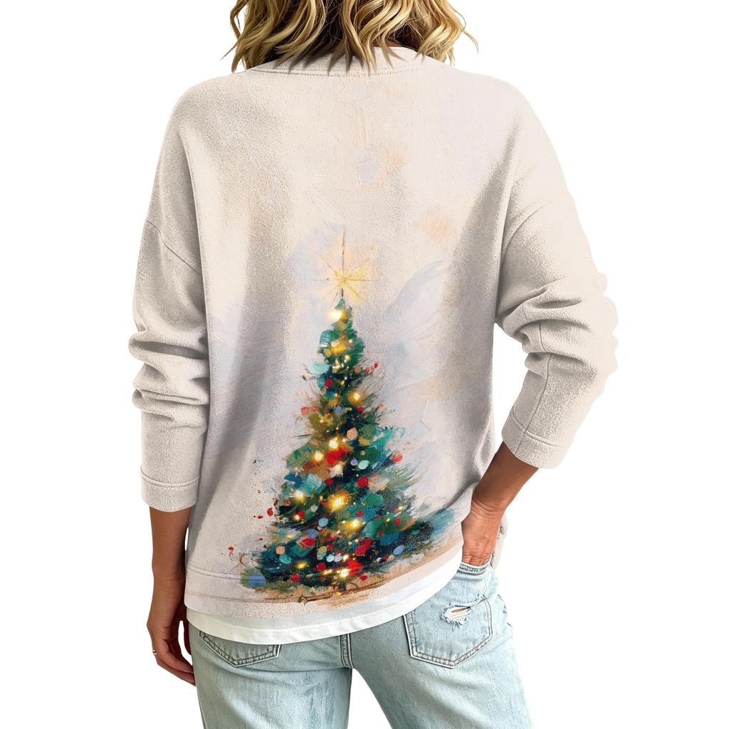 Lässiger Damenmantel mit weihnachtlichem Aufdruck und Knopfleiste für die Winterferien und den täglichen Gebrauch