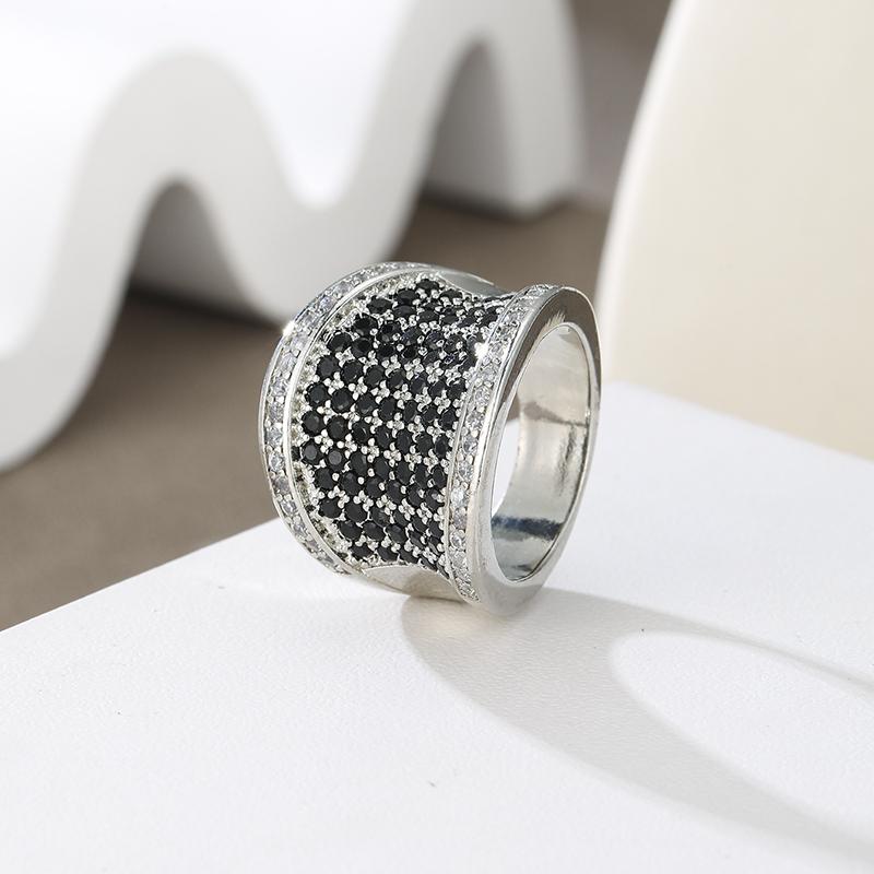 

Personalized Retro Black Color Zircon Inlaid Wide Face Women s Ring, Uniquely Designed Holiday Party Zircon Gift 7