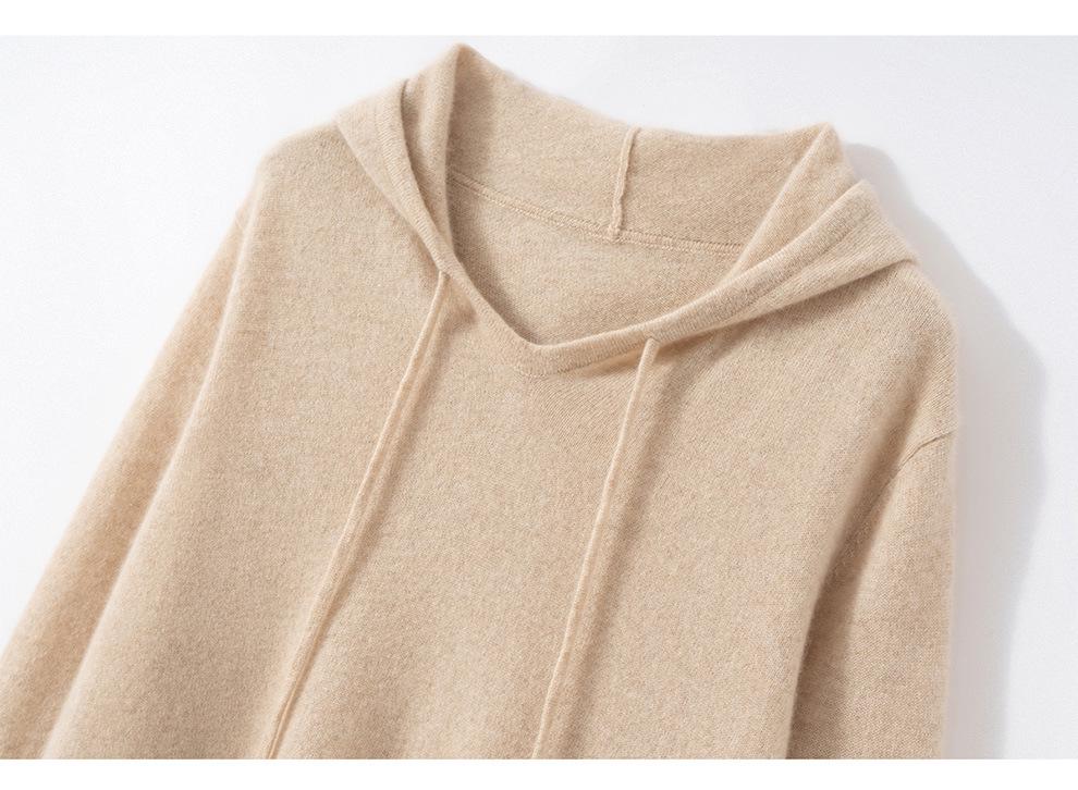 Women's 100% Pure Cashmere Hooded Sweater - Long Sleeve, Warm Knit Base Layer for Autumn/Winter
