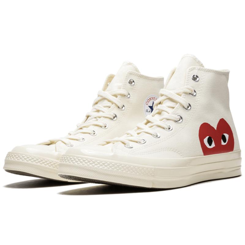CDG X Converse Chuck 70 Rei Kawakubo Heart Collaboration High-top Canvas Shoes Unisex White and Red