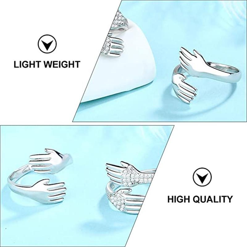 Men And Women Palms Love Embrace Diamond Zircon Couples Open Adjustable Ring Wedding Valentine 'S Day Gift 