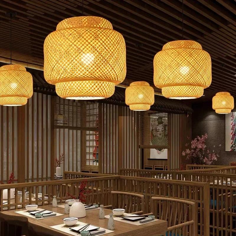 East Style Pendant Light Handmake Bamboo Hanging Lamp for Dining Living Room Chandelier Decor Restaurant Loft Luminaire Lighting