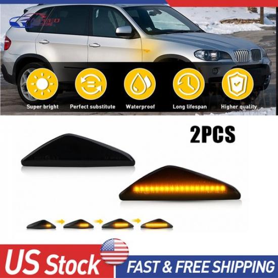 

Dynamic Amber Side LED Marker Light Fit BMW X3 F25 X5 E70 X6 E71 E72 Smoked Lens