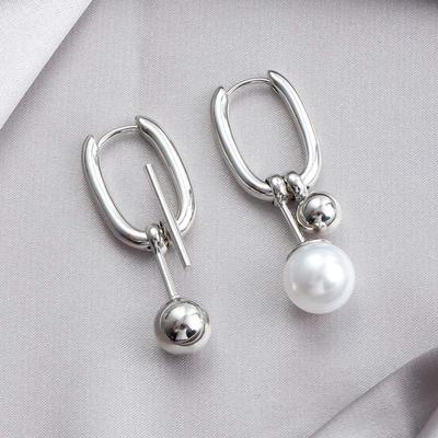 Metal Pearl U-Shaped Drop Earrings for Women Minimalist Silver Color Asymmetric Square Ear Buckle Jewelry Party Gifts