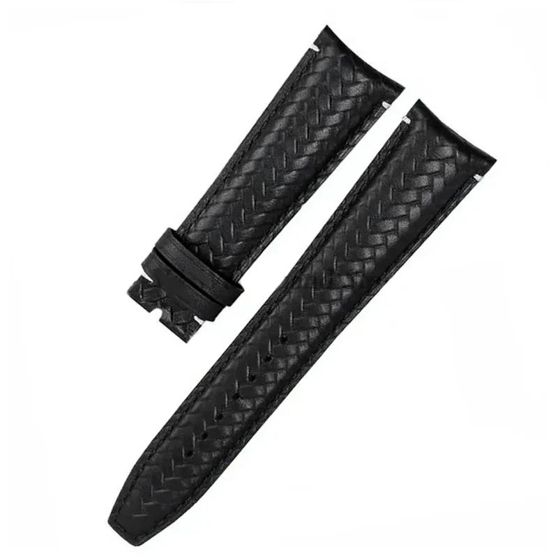

20mm 22mm Curved End Woven Leather Wristband for IWC Pilot Genuine Cowhide Watchband for Omega High Quality Flat End Bracelet 20mm-no logo&curved end strap