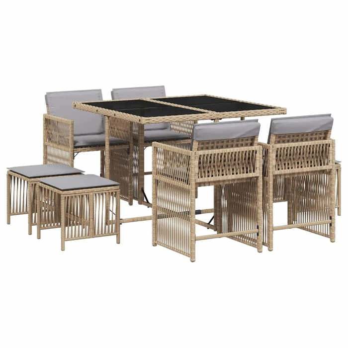 VidaXL 9-Piece Garden Dining Set with Cushions, Table and Folding Back Chairs, Outdoor Patio Furniture 3211680