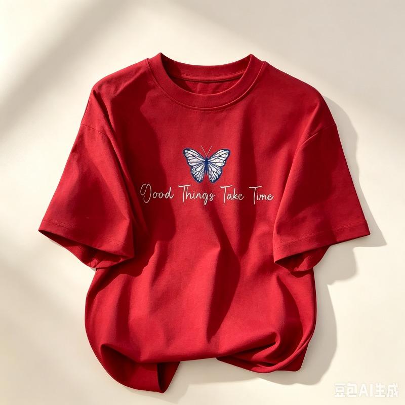 Soft Cotton Minimalist Tshirt Good Things Take Time Slogan Butterfly Graphic Round Neck Daily Short Sleeve Tee