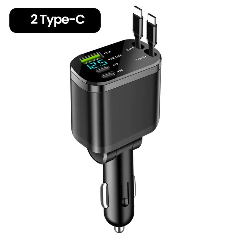 

Автомобильное зарядное устройство 120 Вт 5 в 1, звездный свет на крыше, быстрая зарядка, автомобильное USB-зарядное устройство с выдвижными кабелями Type-C для iPhone, Huawei, Samsung