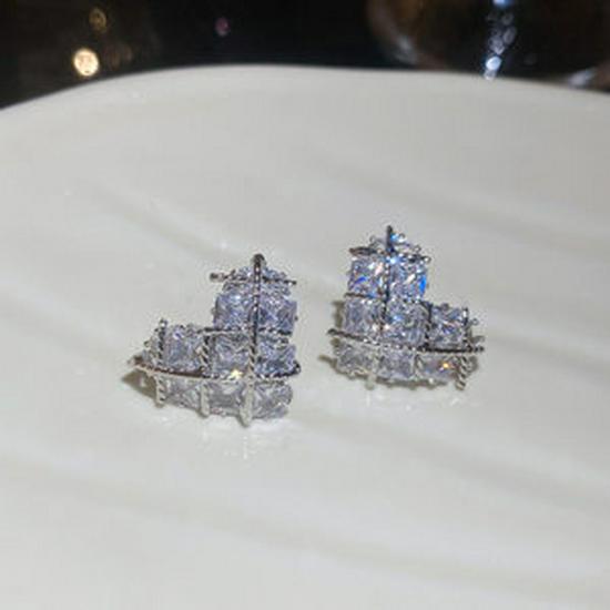 18 Karat Vergoldete Herz Zirkon Koreanischer Stil Ohrstecker - Einfaches und Luxuriöses Vielseitiges Design