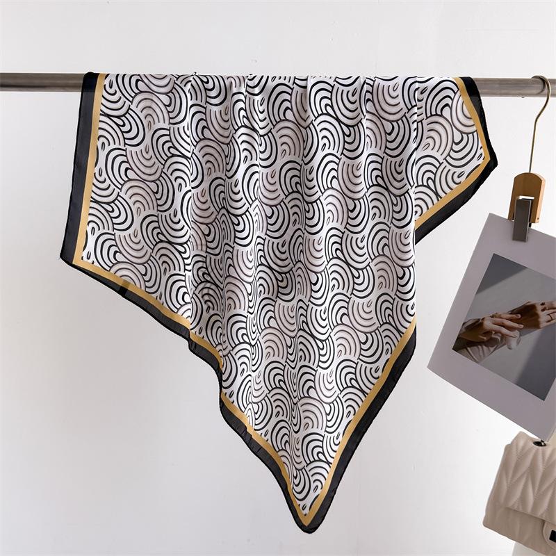 Luxury Brand  Chain Print Square Silk Scarf for Women Hijab Hair Bands 70cm Neckerchief Female Satin Shawl Ribbon Headband