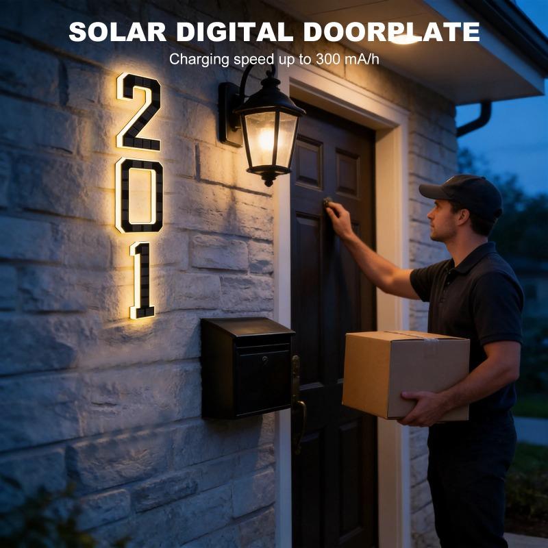 New LED Solar House Numbers 12CM, IP65 Waterproof Illuminated Address Sign, Outdoor Light for Home Hotel Bar Street