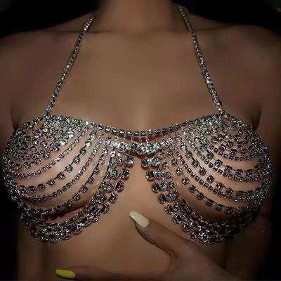Summer New Exaggerated Shiny Rhinestone Body Chain Personalized Versatile Nightclub Sexy Fringed Bra Body Chain
