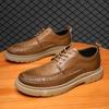 Men's Business Leather Shoes Formal Wear Soft Bottom Fashion All-Match Breathable Lace Up Brogue Shoes Work Casual Shoes