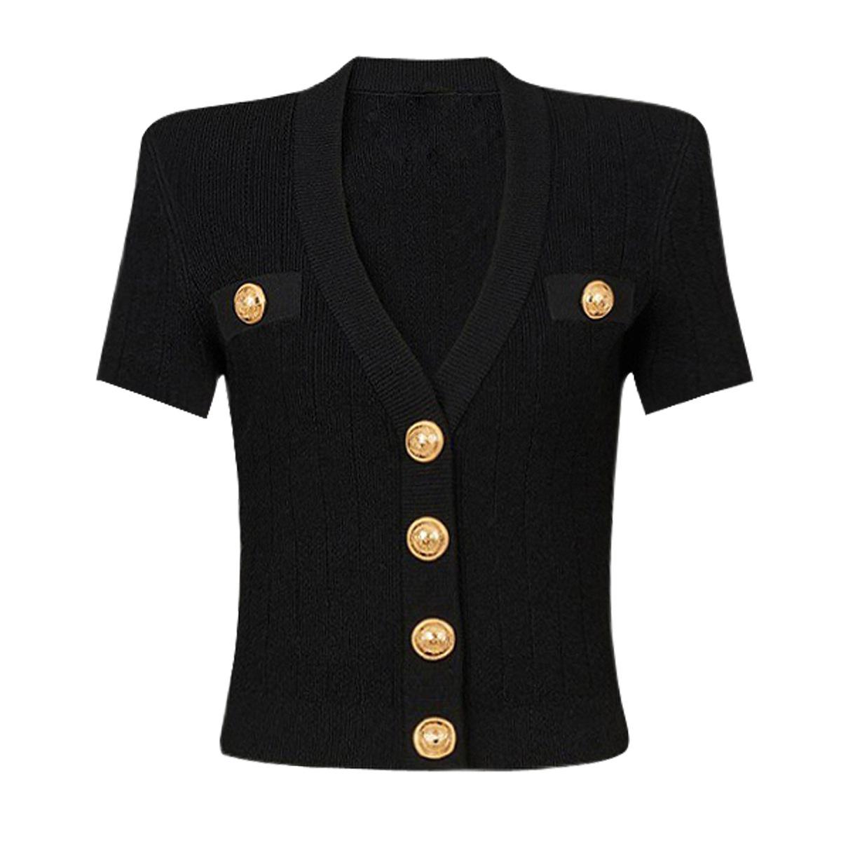 

Spot 2025 Spring/Summer Women s Knitted Classic Short-Sleeve Cardigan Jacket Small чорний