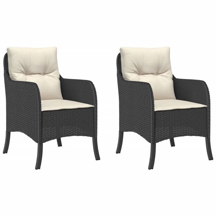 VidaXL Lot de 2 Chaises de Jardin avec Coussins, Sièges de Patio avec Housse Amovible, Meubles d'Extérieur Terrasse, Noir 365144