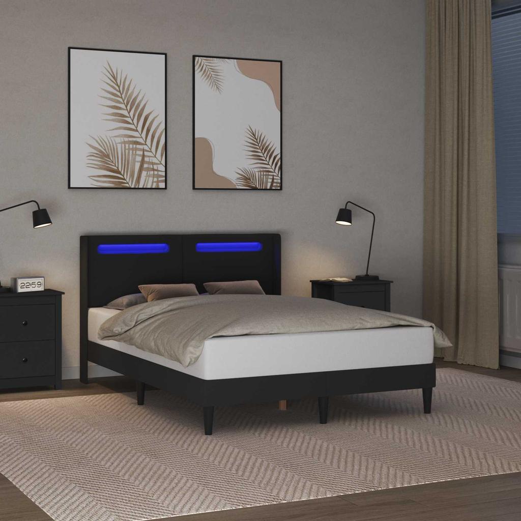 Bed Frame with LED Light Strips Black 120 X 200 Cm Faux Leather