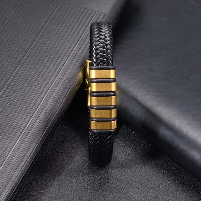 Ethnic Style Stainless Steel Leather Bracelet, Fashionable Men's Titanium Steel Magnetic Buckle Handchain