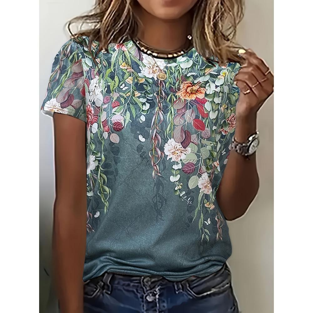 Summer Daisy Flower Floral 3D Print T-Shirts Women Streetwear Casual Short Sleeve T Shirt Round Neck Tees Tops Female Clothing