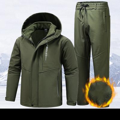 Warmer Schneeanzug für den Winter für Herren, Softshell-Jacke + warme Softshell-Hose, 2-teiliges Set