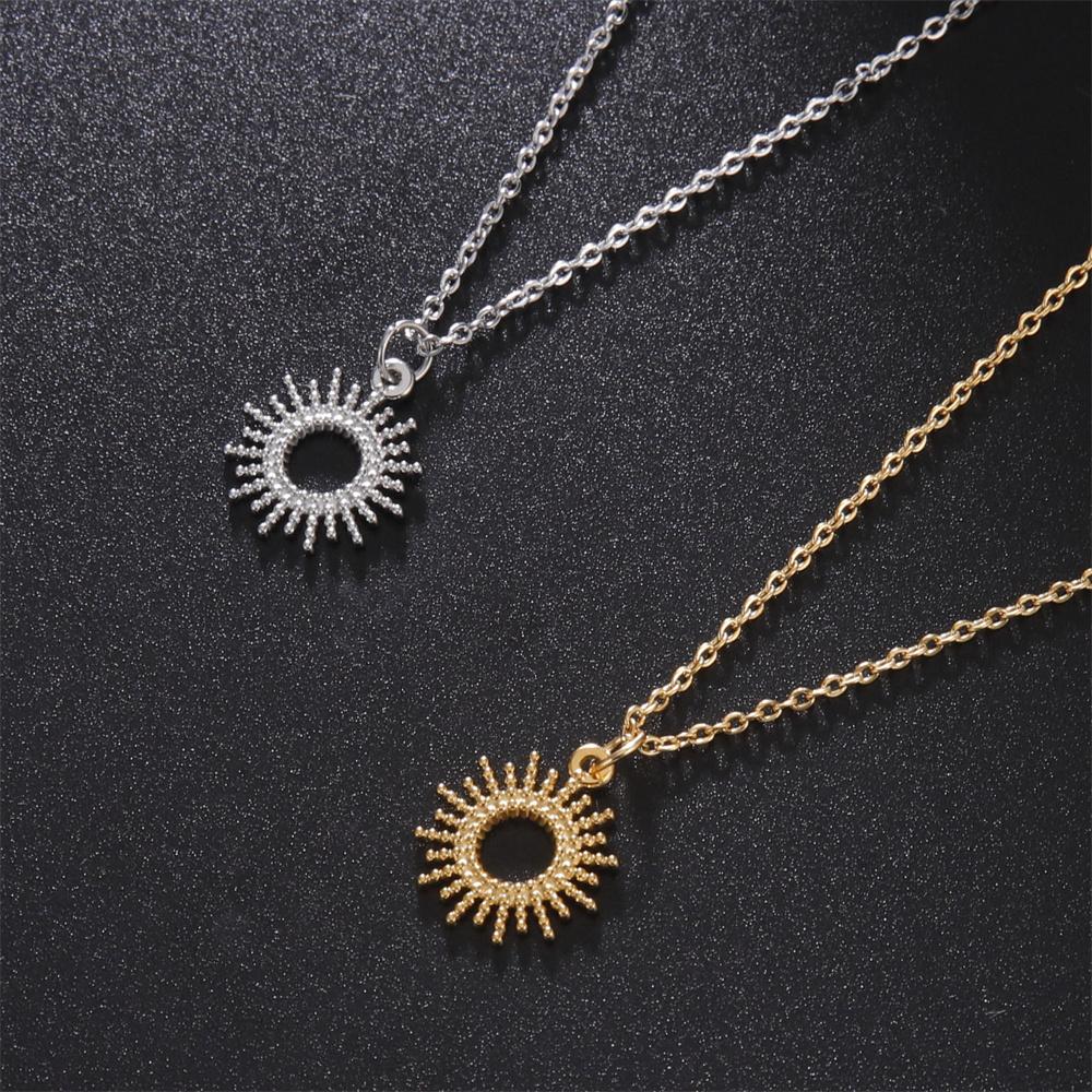 Fashion Sun Necklace Stainless Steel Pendent Choker Gold Color Necklaces for Women Girls Jewelry Wedding Party Christmas Gifts