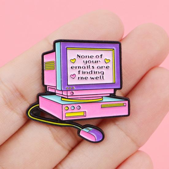 Women Brooch Cartoon Computer Design Zinc Alloy Brooch Pin Bag Sweater Suit Lapel Decorative Enamel Badge Outfit Accessory