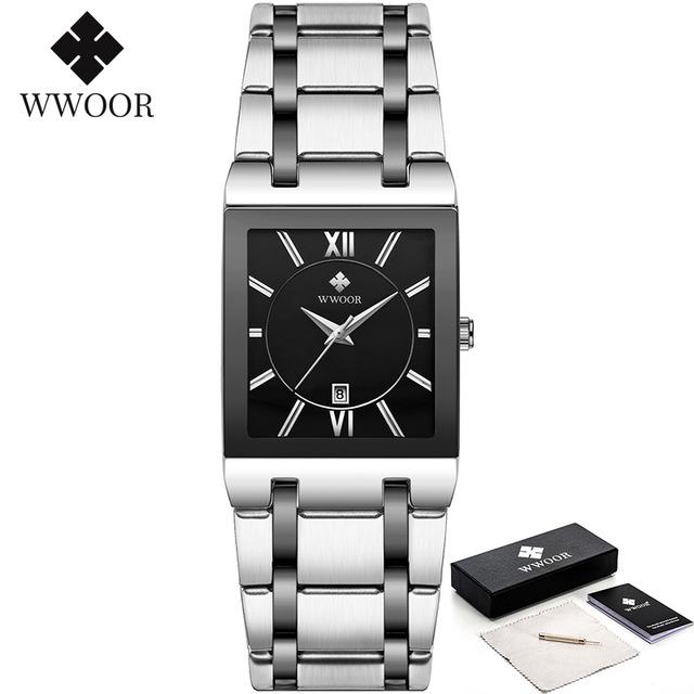 WWOOR Brand Luxury Gold Bracelet Men's Watches Fashion Square Quartz Wrist Watch For Men Stainless Steel Waterproof Reloj Hombre