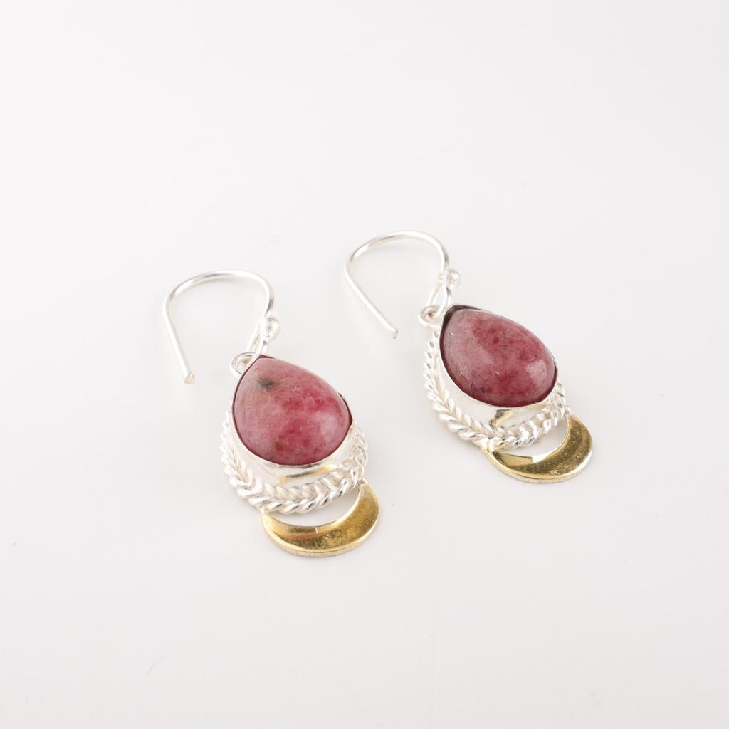 Natural Black Rhodonite Gemstone 925 Solid Silver Jewelry Handmade Earrings 1.5" EE-162-19