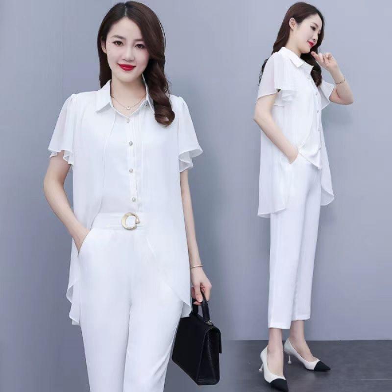 Fashionable and Trendy To Reduce Age, This Year's Popular Chiffon Suit Women's Summer Temperament, Slim and Fragrant Two-piece Set