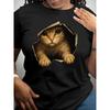 European Size Womens The Little Cat In The Cave Graphic T Shirt Short Sleeve Casual Spring Summer Lady's Wear Top