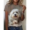 Smiling Little White Dog Printed Short Sleeve T-Shirt, Women'S Fashion Top, Women'S Summer Round Neck T-Shirt
