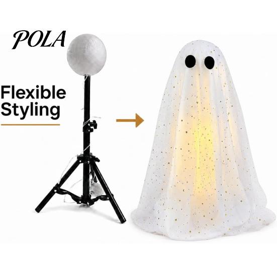 Halloween Ghost Decoration with Broom, Spooky Sequins Mesh White Ghost, Cute Glittery Decor Adjustable Standing for Party, Home, Table, Fireplace,