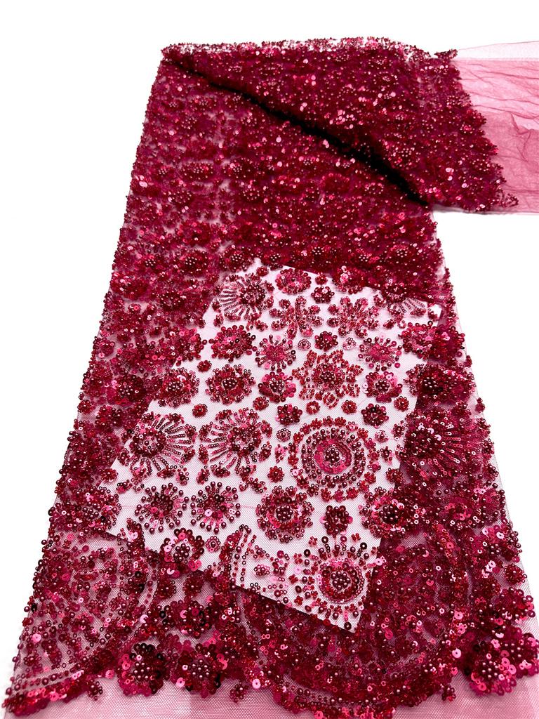 African Tulle Lace Fabric 2026 French Sequins Fabric Sewing Embroidery With Beads Lace Tulle Mesh Nigeria Dress 5 Yards Sewing