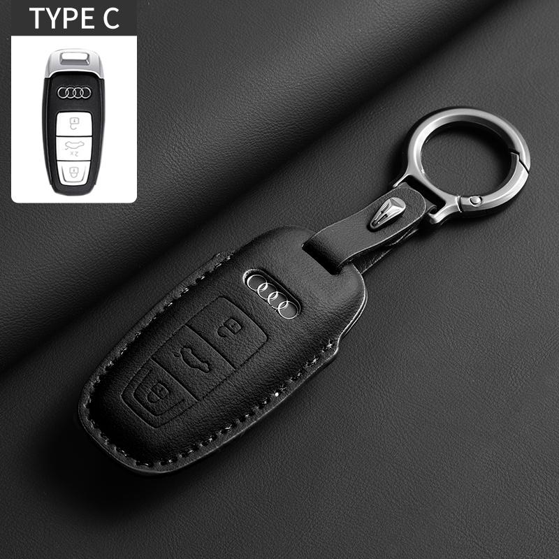 Leather Car Key Case Cover For A4L A5 Q7 TT TTS A3 A4 B9 A6 A7 4K A8 E-tron Q5 Q8 C8 D5 SQ8 Car Keychain Accessories