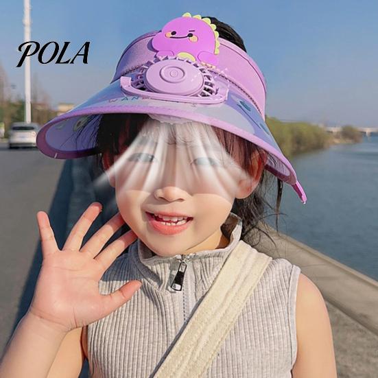 Children Cooling Beach Hat Cartoon Kids Sun Visor with USB Charging Fan UPF50+ Summer Curved for Outdoor Empty Top Wide Brim Sunhat Boys Girls