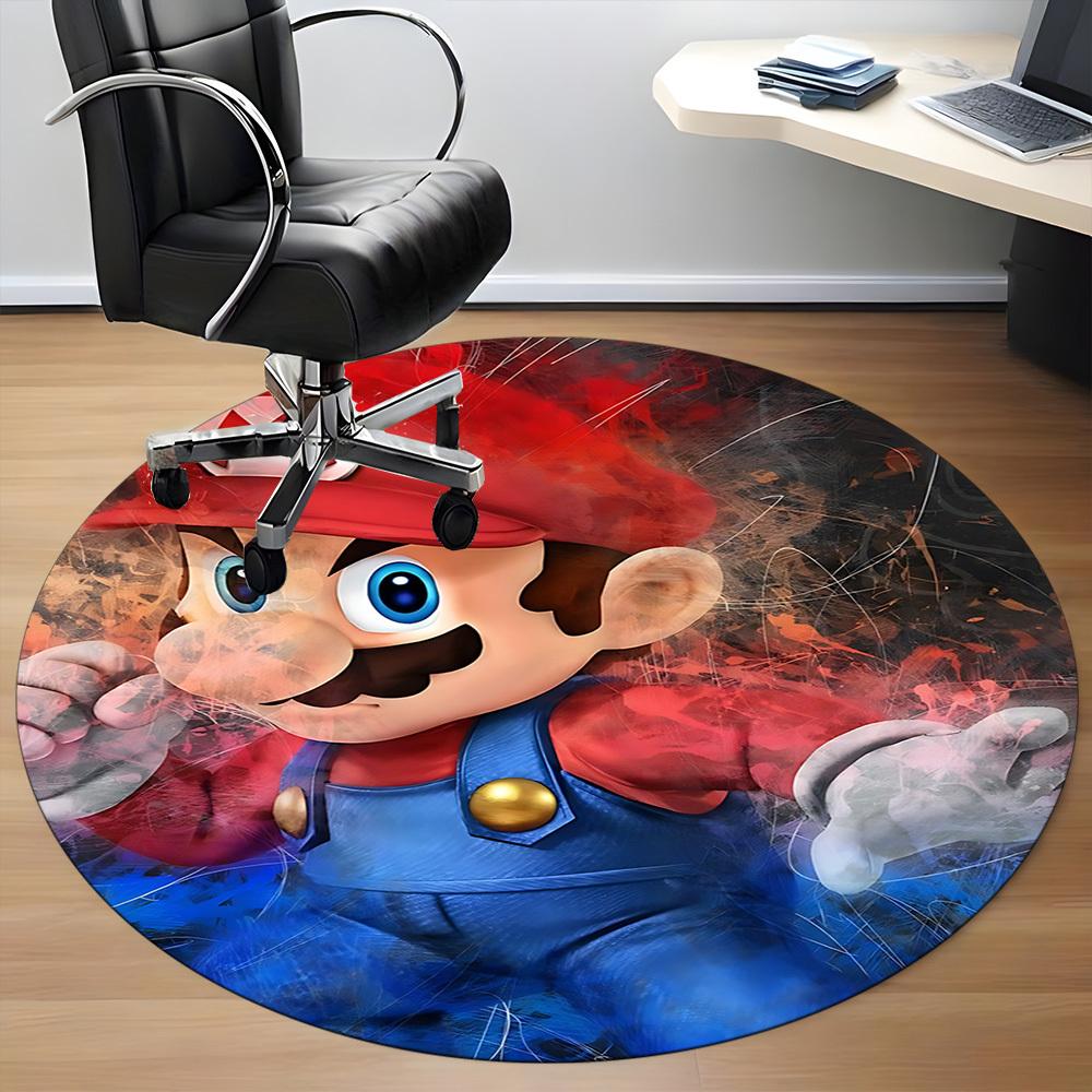 1pc Mario Adventure Office Round Area Rug, Bedroom Living Room Home Decor, Room Deco, Offic a1016189