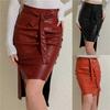 Ladies Sexy Lace-Up Leather Skirt Party Dress Fashion Solid Color Casual Bodycon Midi Skirt