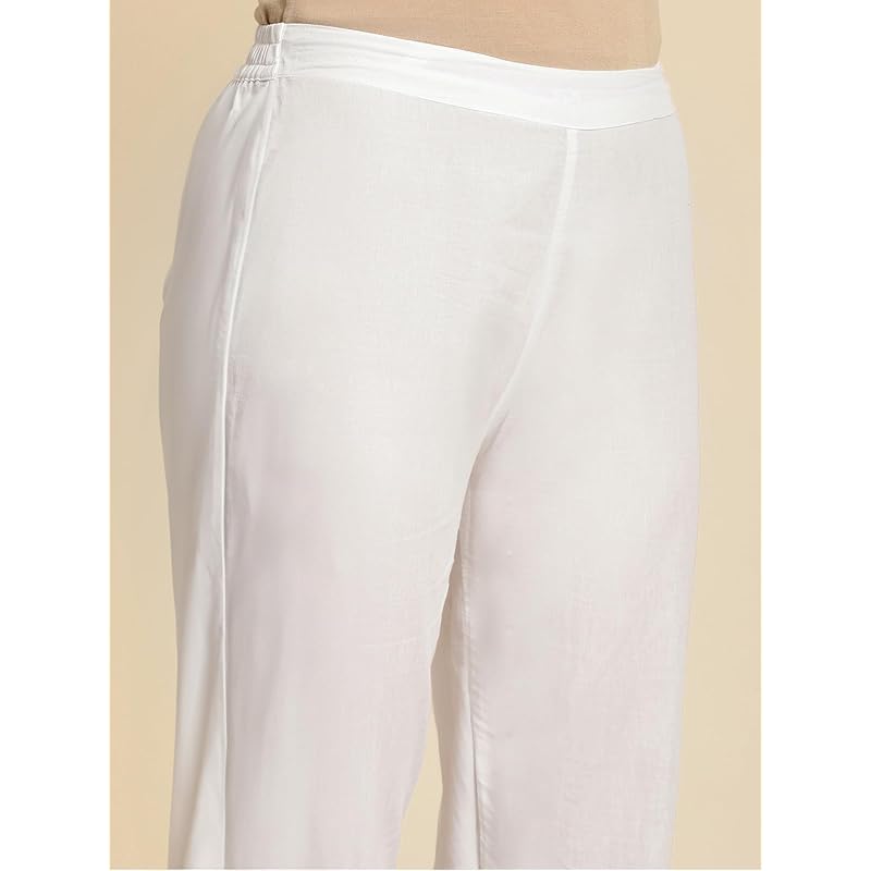 Rangita Women Cotton Off Solid Calf Length Straight Pant