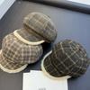 Autumn and Winter New Plaid Octagonal Hat Women's British Retro Velvet Beret Versatile Painter Newsboy Hat