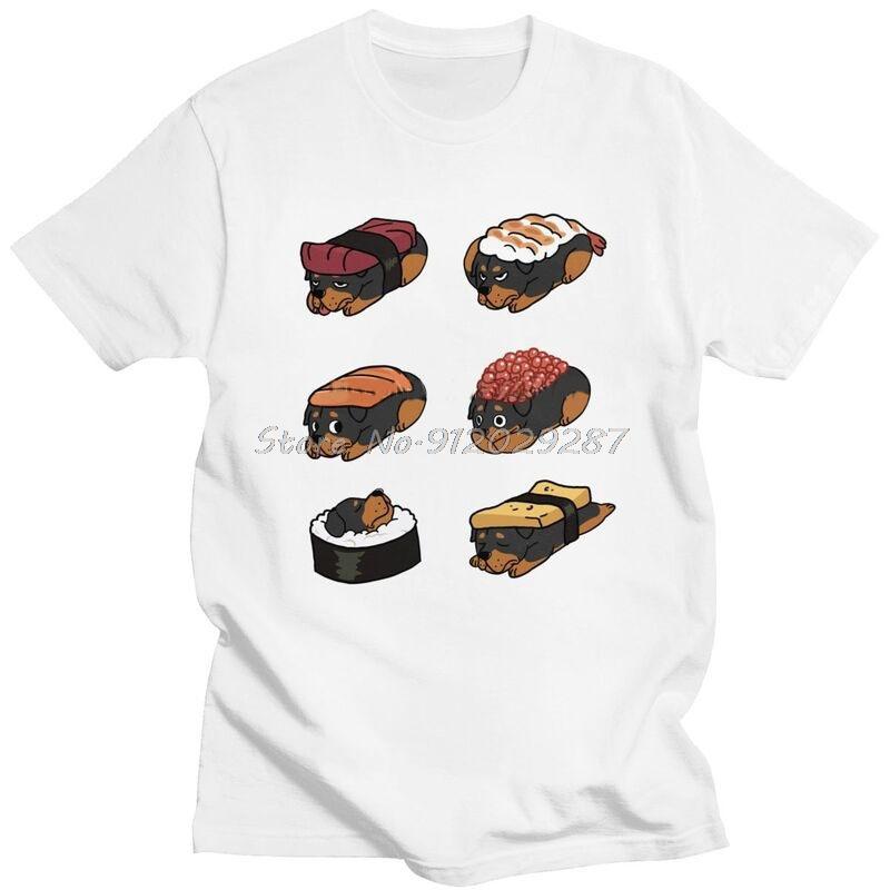 Rolig Rottweiler Sushi Nigiri Herr T-shirt Ren Bomull Tee Toppar Metzgerhund Hundälskare T-shirts Oversized Streetwear T-shirt