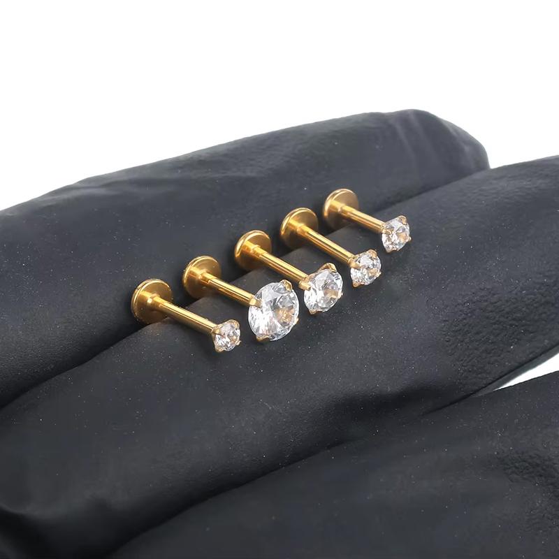 10Pc ASTM F136 G23 Titanium Labret Ear Lip Stud Jewelry CZ Stone Cartilage Tragus Earring Tongue Studs Threaded Body Jewelry