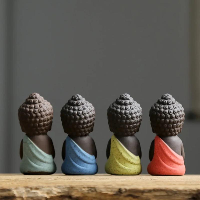 Tea Pet Ornaments Ceramic Little Monks Tea Pet Chinese Style Cute Buddha Statue Exquisite Mini Monk Figurines Tea Play