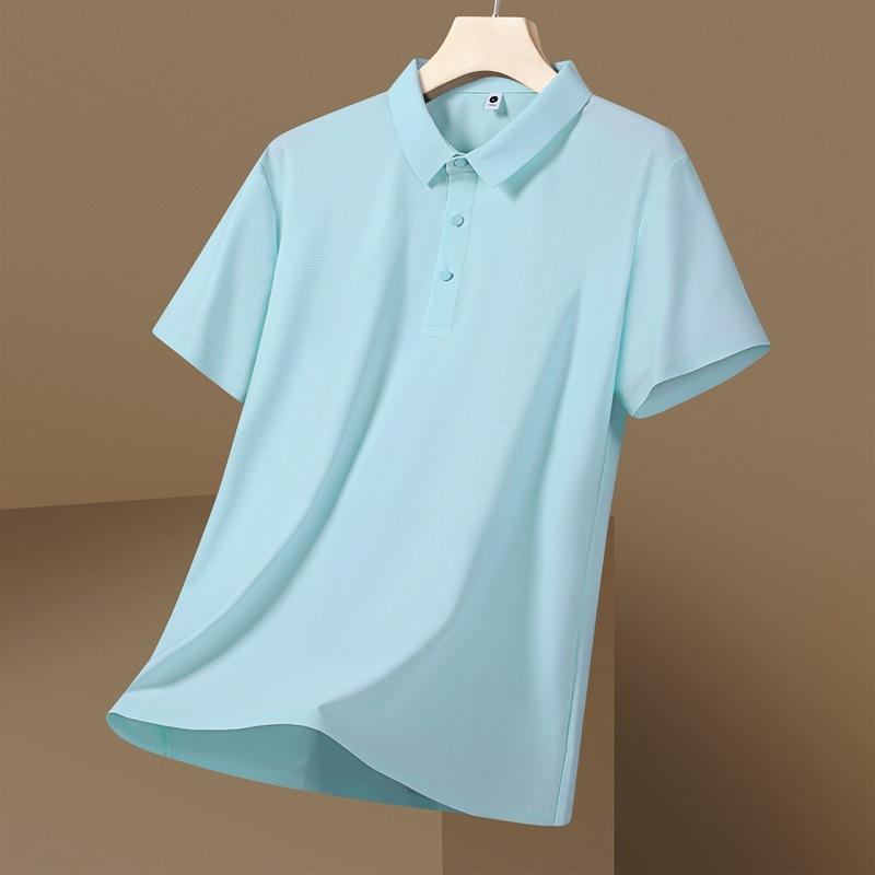 Seamless Ice Silk Polo Shirt T-shirt Summer Lapel Solid Color Short-sleeved T-shirt Business
