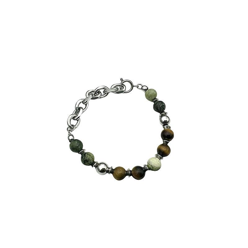 Unisex Retro Chinesisches Hip-Hop Armband aus Stein & Titanstahl - Nicht verblassend, Trendy, Vielseitiges Accessoire